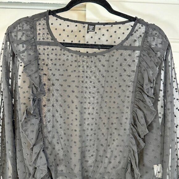 Black Sheer Swiss Dot Ruffle Trim Flounce Sleeve Top - Picture 8 of 13